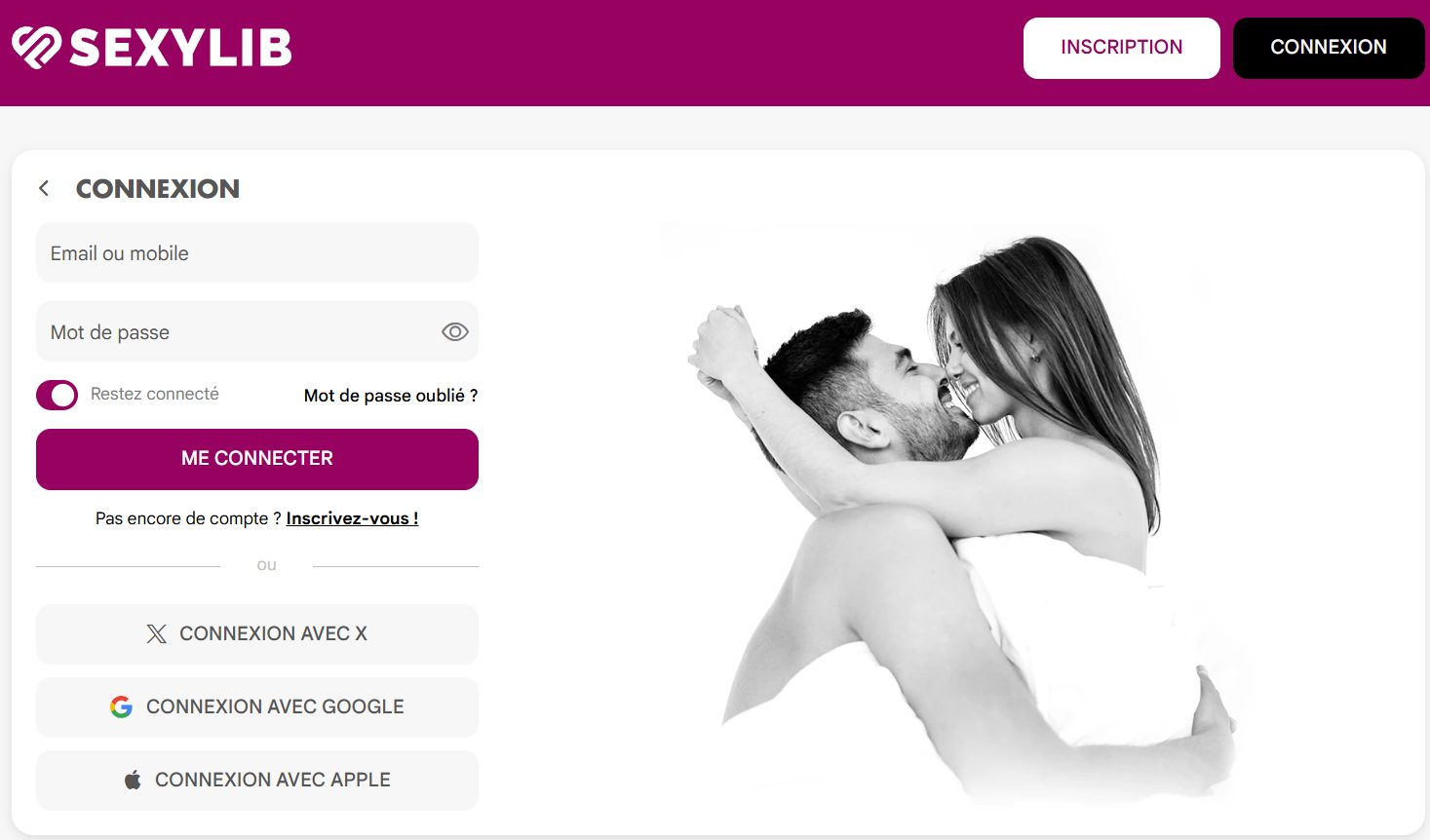 Interface de connexion Sexylib