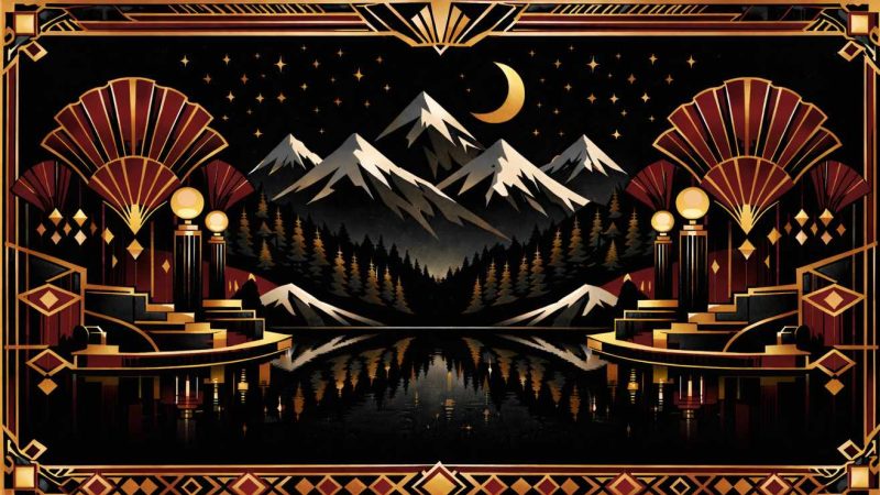 Clubs libertins Haute-Savoie - illustration Art Déco montagnes alpines et vie nocturne