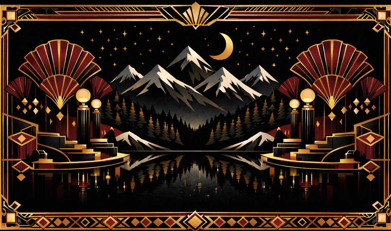 Clubs libertins Haute-Savoie - illustration Art Déco montagnes alpines et vie nocturne