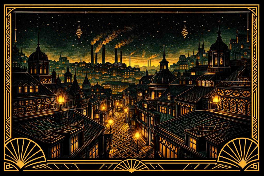 Libertinage dans la Loire - Saint-Étienne scène gay et club échangiste illustration Art Déco"