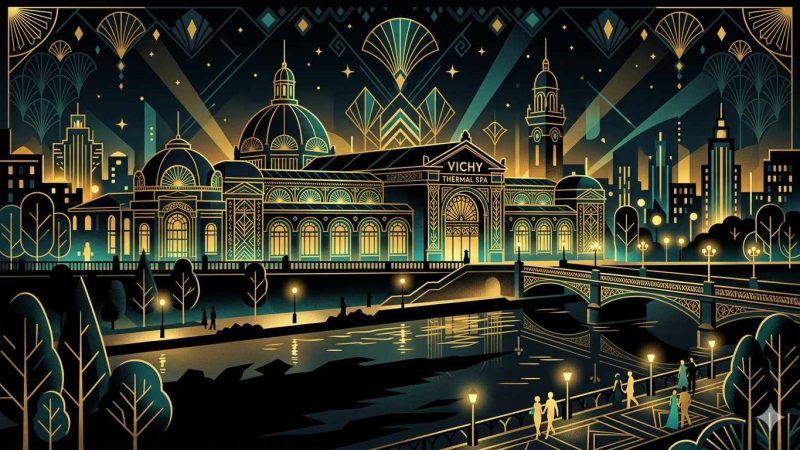 Clubs libertins Allier - illustration Art Déco Vichy thermes et vie nocturne auvergnate
