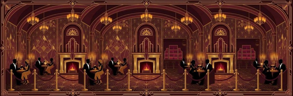 Soirée libertine en Savoie - ambiance club échangiste alpin illustration Art Déco Gatsby