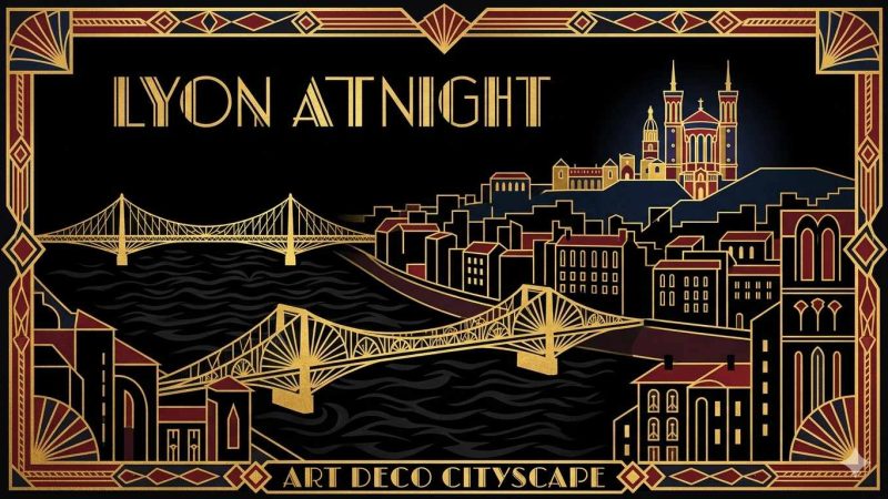 Clubs libertins Lyon - illustration Art Déco confluent Rhône Saône et vie nocturne lyonnaise