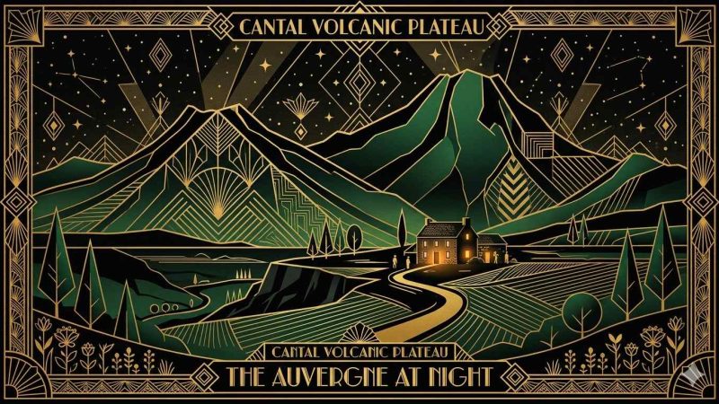 Clubs libertins Cantal - illustration Art Déco volcans Auvergne plateau et libertin isolé