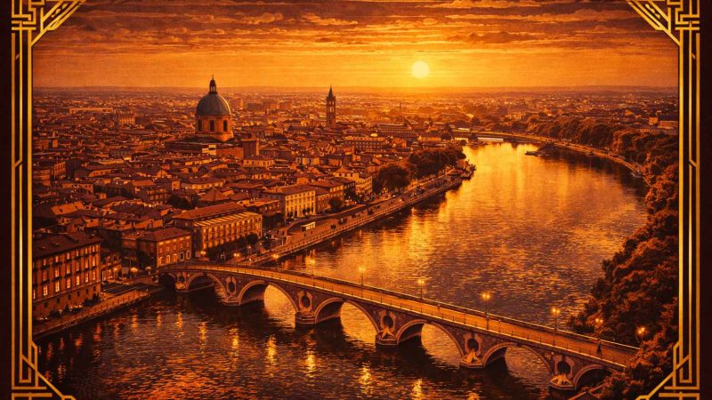 Vue art déco de Toulouse et de la Garonne, capitale libertine de la région Occitanie